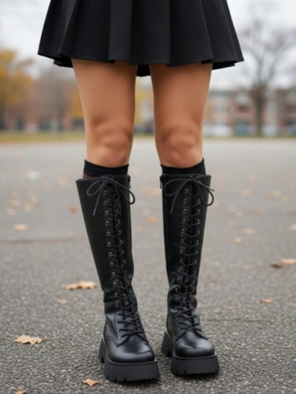 CIRCUS by SAM EDELMAN Black Knee High Lug Chunky Platform Boots Lace/Zip Up‎ 8.5